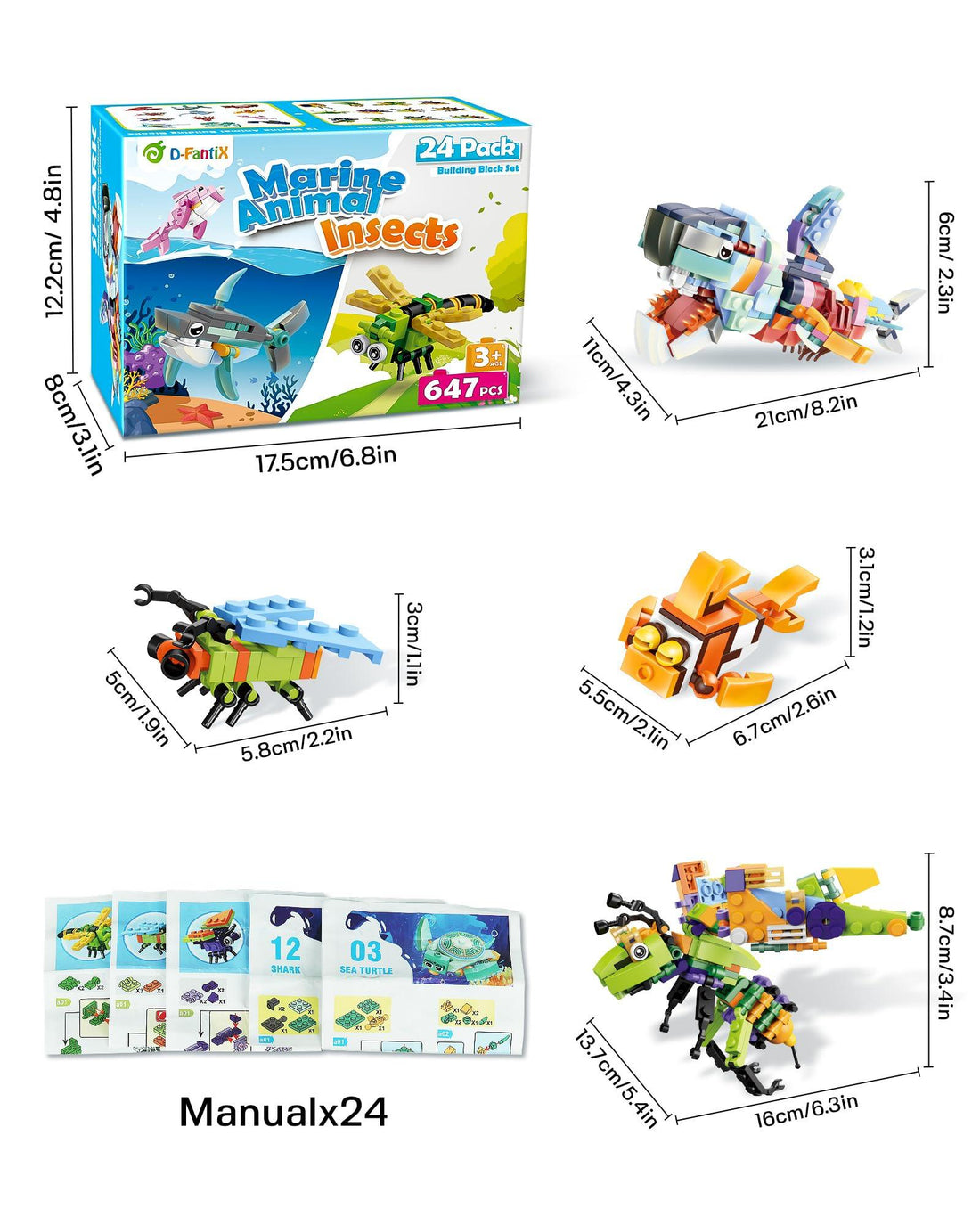 647 Piece Marine Animals and Insects Building Blocks Set